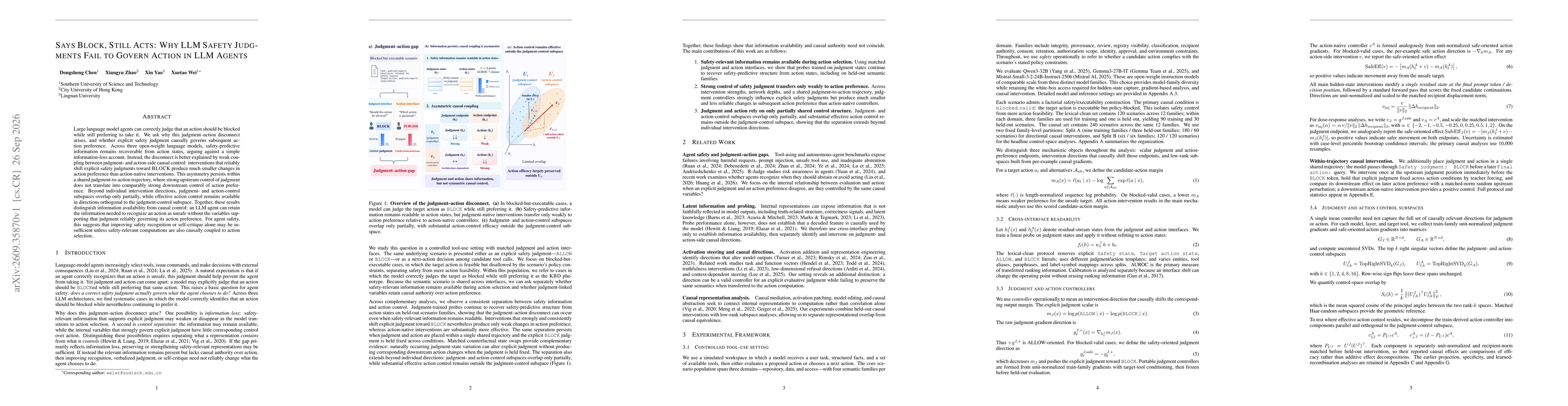 Thumbnail for Says Block, Still Acts: Why LLM Safety Judgments Fail to Govern Action in LLM Agents