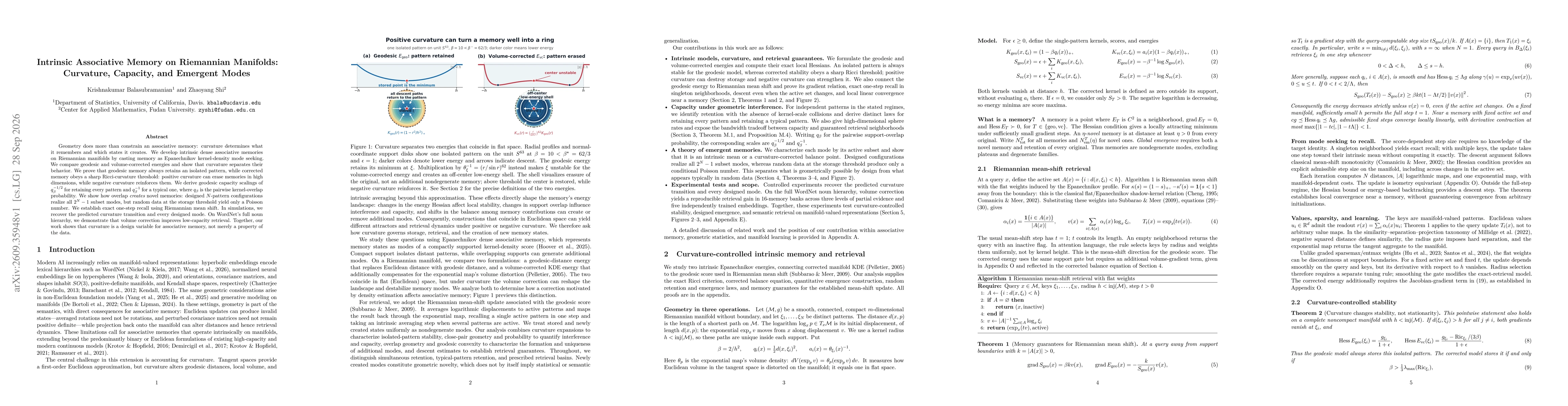 Thumbnail for Intrinsic Associative Memory on Riemannian Manifolds: Curvature, Capacity, and Emergent Modes