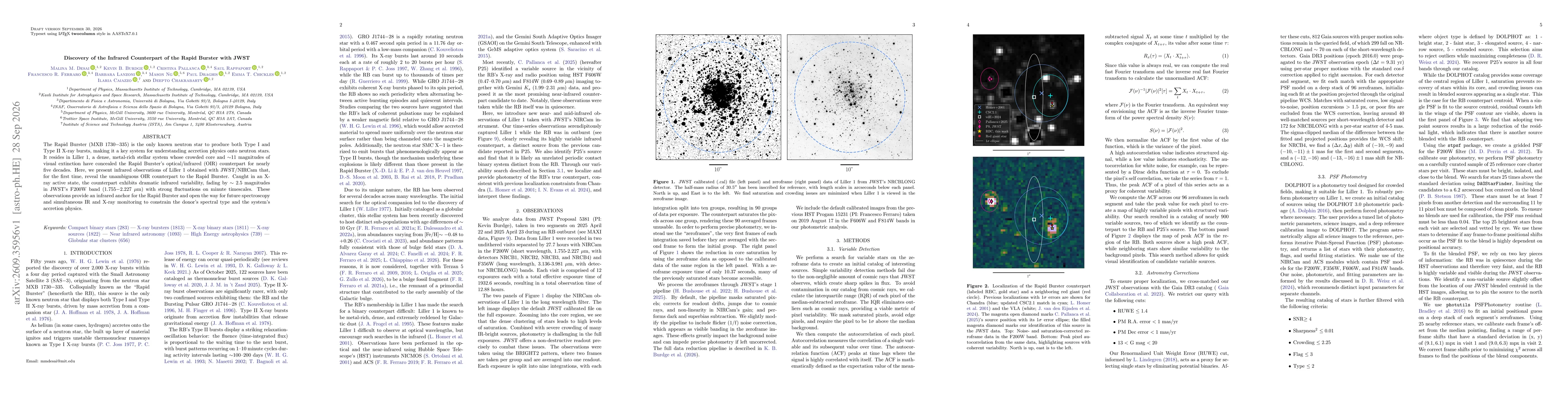 Thumbnail for Discovery of the Infrared Counterpart of the Rapid Burster with JWST