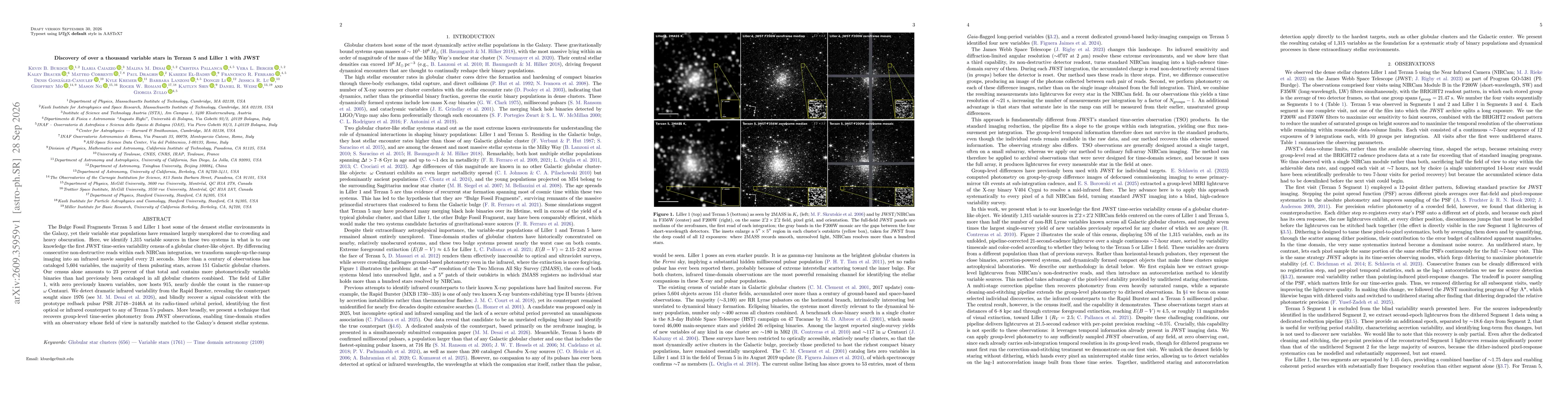 Thumbnail for Discovery of over a thousand variable stars in Terzan 5 and Liller 1 with JWST