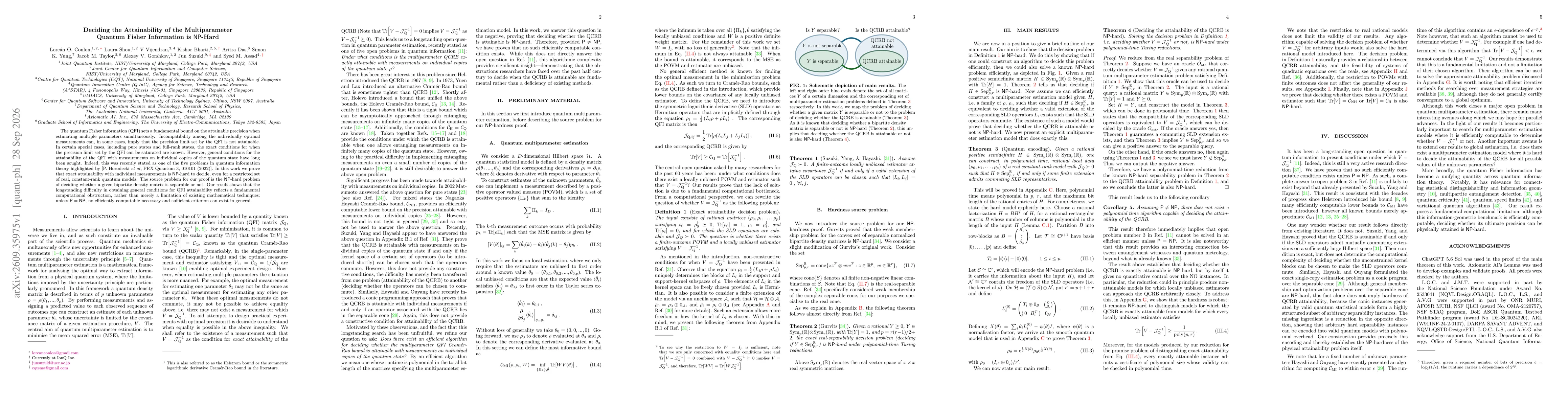 Thumbnail for Deciding the Attainability of the Multiparameter Quantum Fisher Information is NP-Hard
