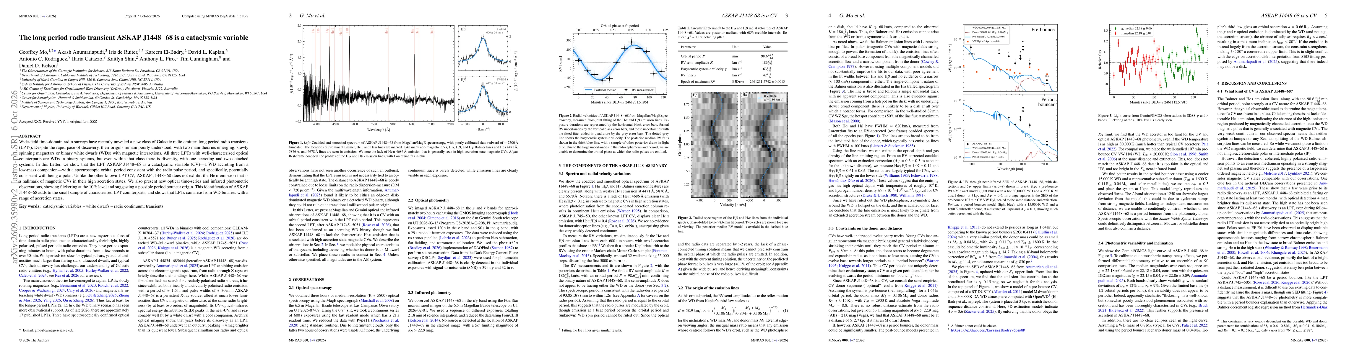 Thumbnail for The long period radio transient ASKAP J1448-68 is a cataclysmic variable