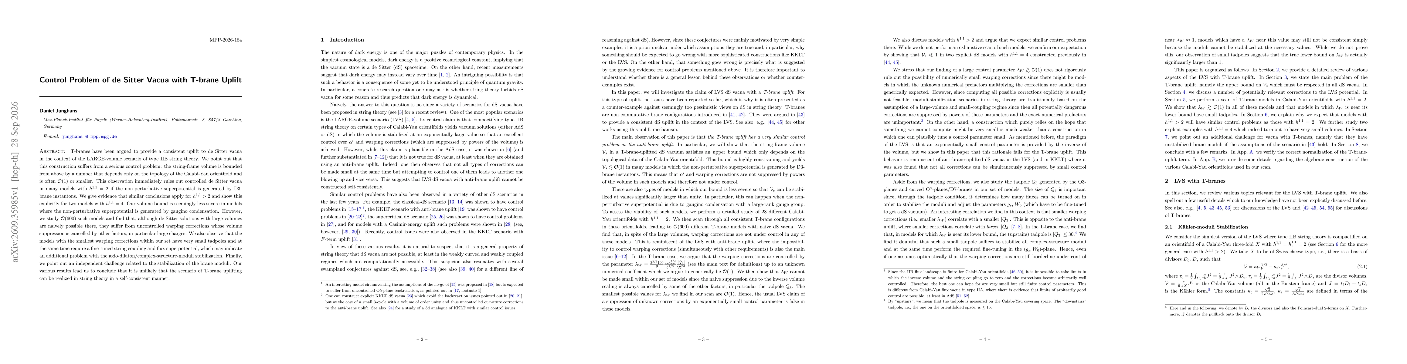 Thumbnail for Control Problem of de Sitter Vacua with T-brane Uplift