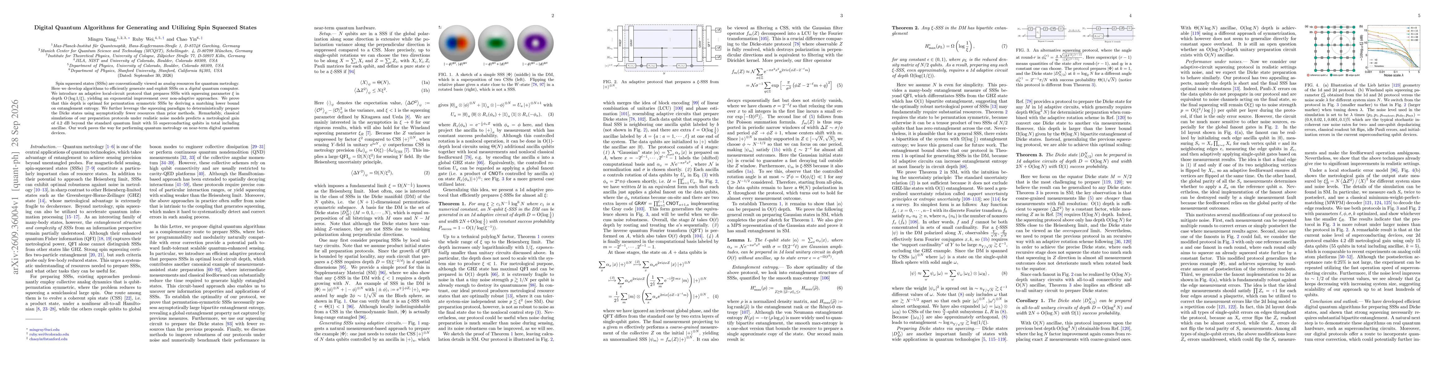 Thumbnail for Digital Quantum Algorithms for Generating and Utilizing Spin Squeezed States
