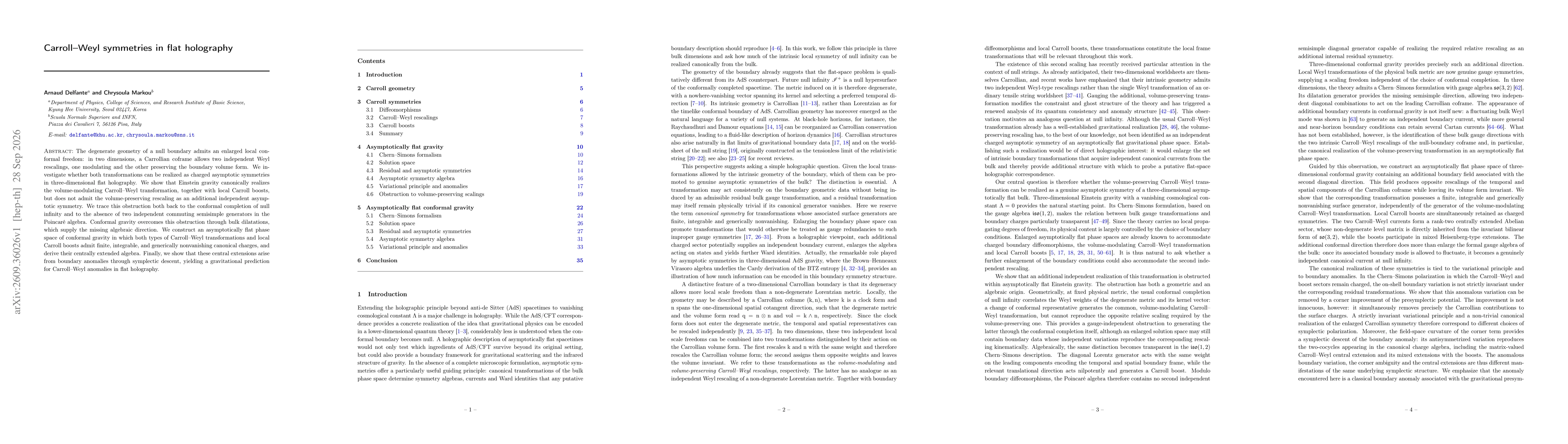 Thumbnail for Carroll-Weyl symmetries in flat holography