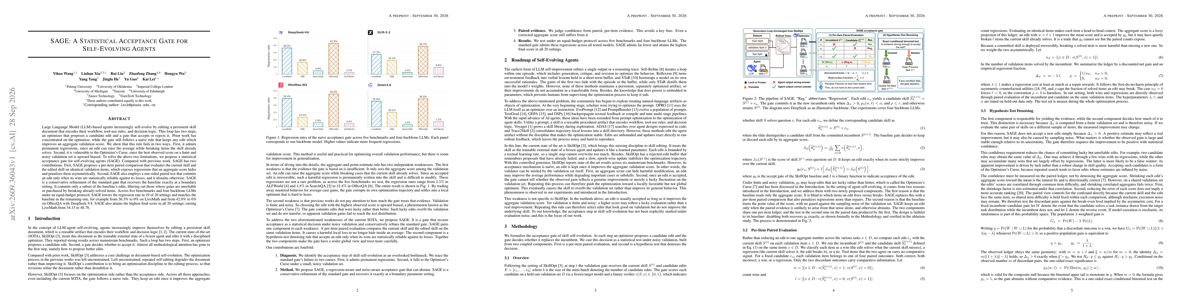 Thumbnail for SAGE: A Statistical Acceptance Gate for Self-Evolving Agents