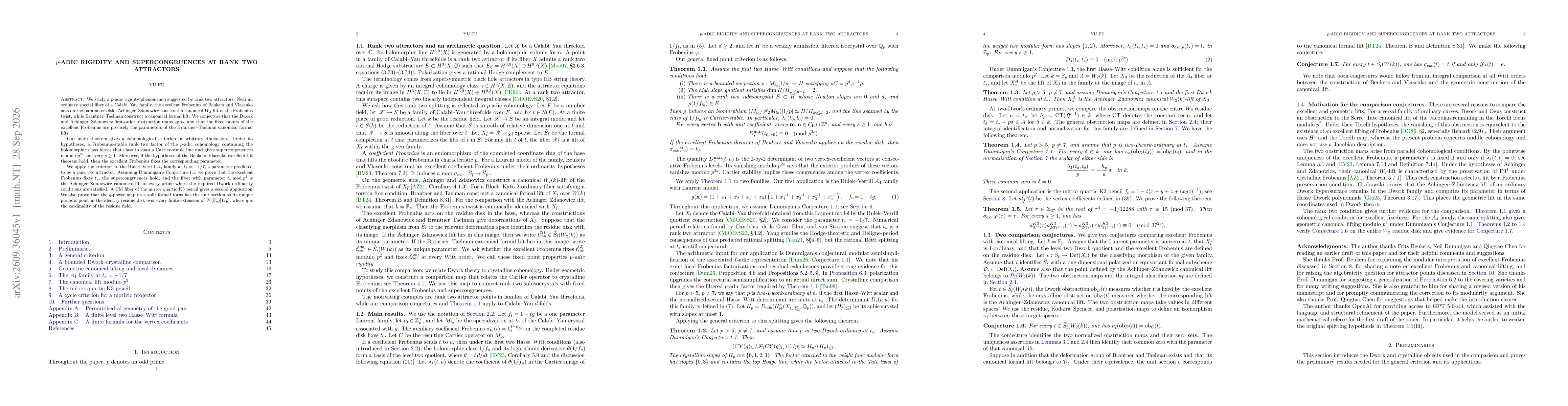 Thumbnail for p-adic Rigidity and Supercongruences at Rank Two Attractors
