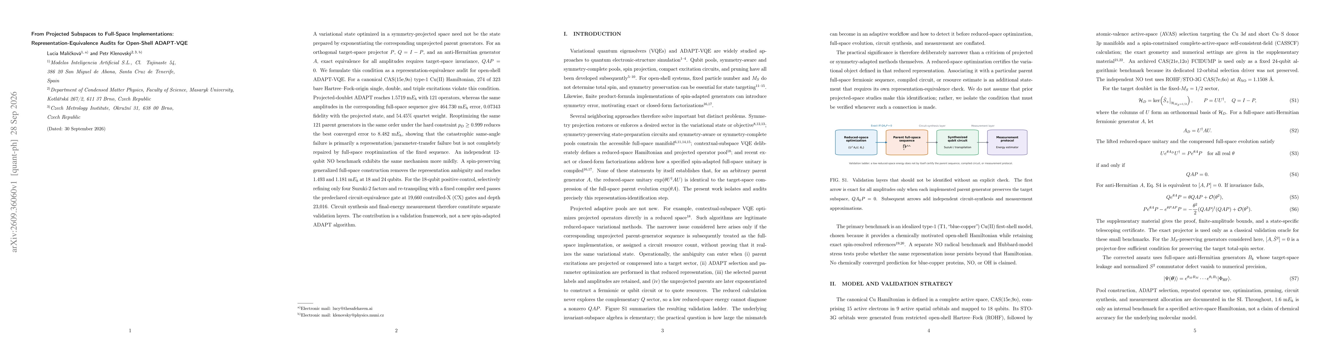 Thumbnail for From Projected Subspaces to Full-Space Implementations: Representation-Equivalence Audits for Open-Shell ADAPT-VQE
