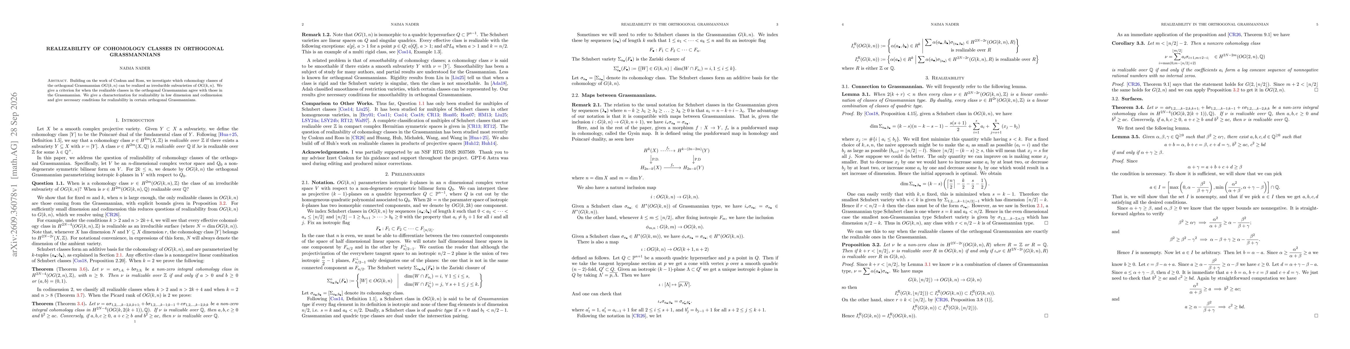 Thumbnail for Realizability of Cohomology Classes in Orthogonal Grassmannians