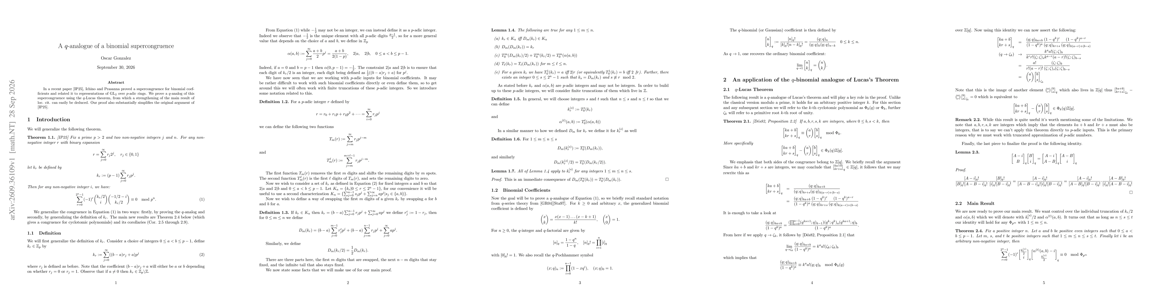 Thumbnail for A $q$-analogue of a binomial supercongruence