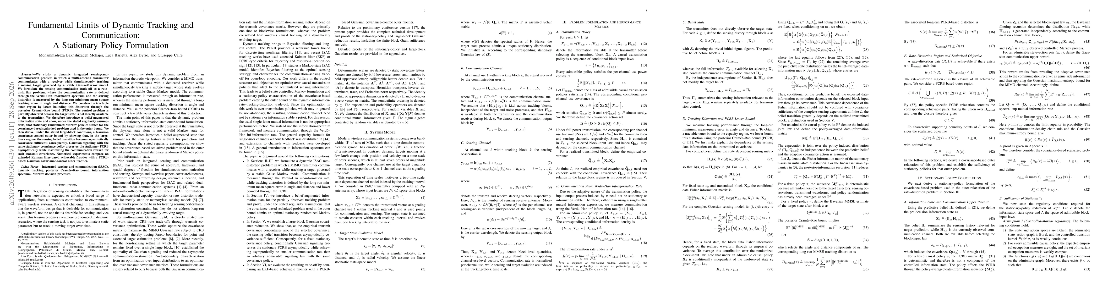 Thumbnail for Fundamental Limits of Dynamic Tracking and Communication: A Stationary Policy Formulation