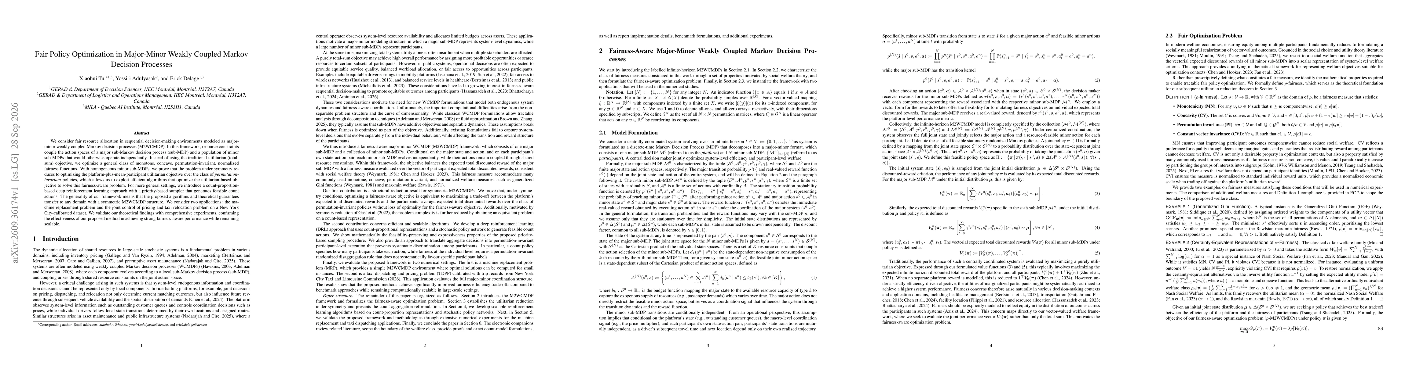 Thumbnail for Fair Policy Optimization in Major-Minor Weakly Coupled Markov Decision Processes