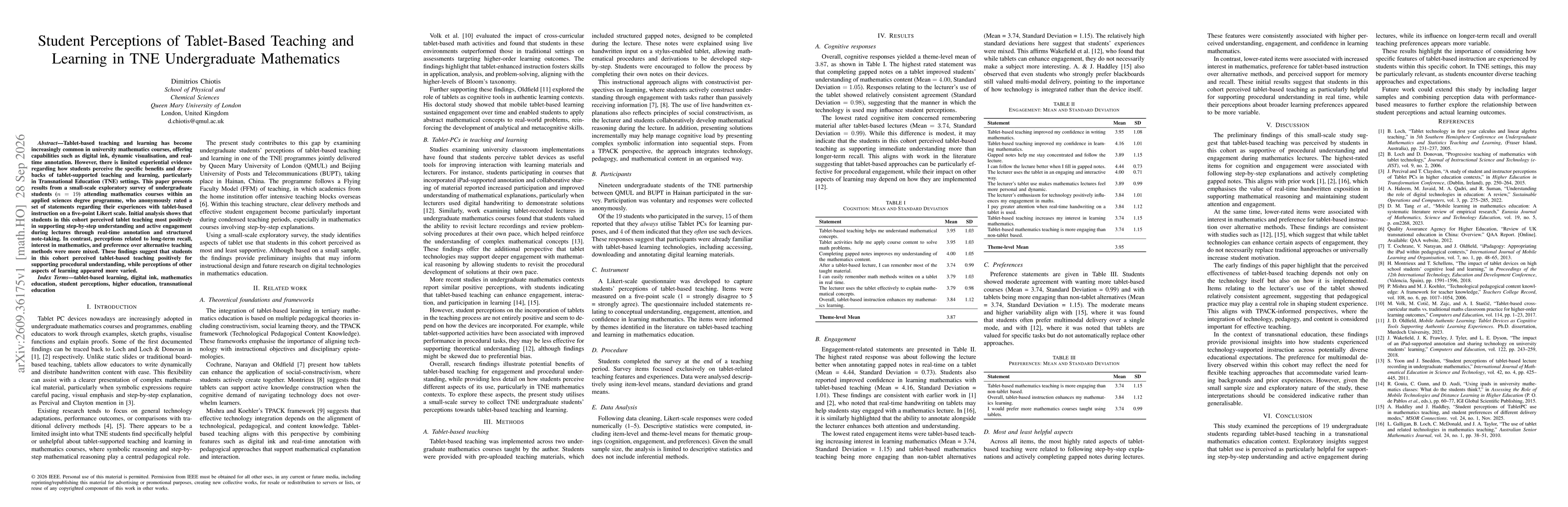 Thumbnail for Student Perceptions of Tablet-Based Teaching and Learning in TNE Undergraduate Mathematics
