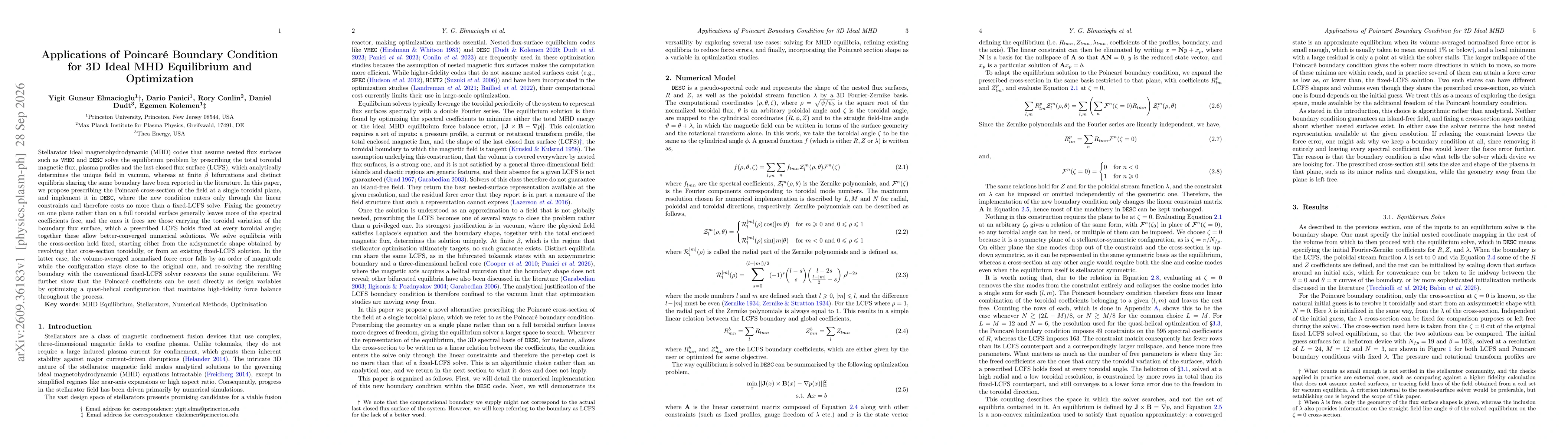 Thumbnail for Applications of Poincaré Boundary Condition for 3D Ideal MHD Equilibrium and Optimization