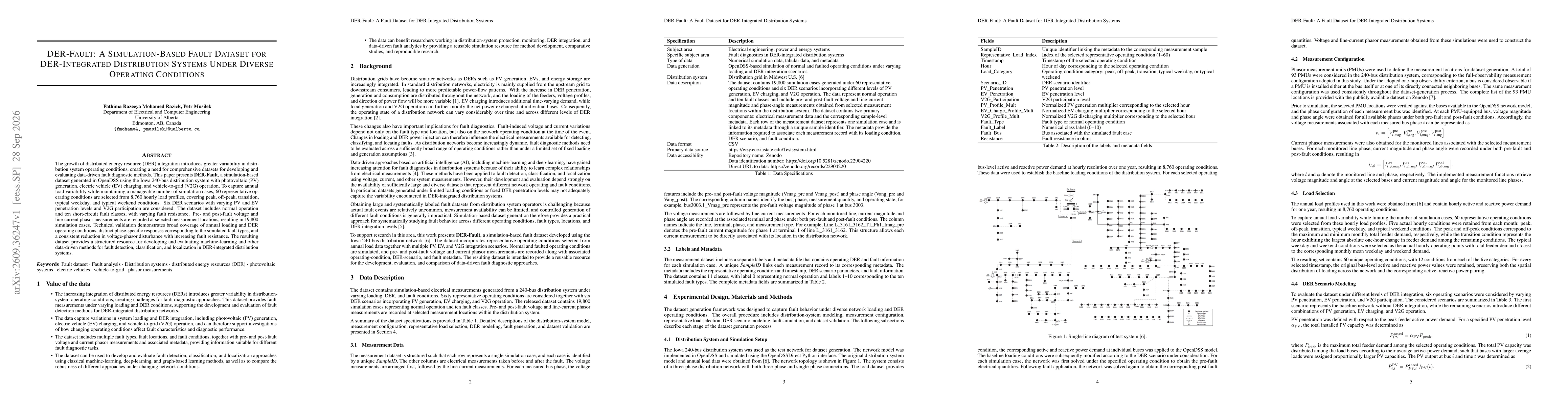Thumbnail for DER-Fault: A Simulation-Based Fault Dataset for DER-Integrated Distribution Systems Under Diverse Operating Conditions