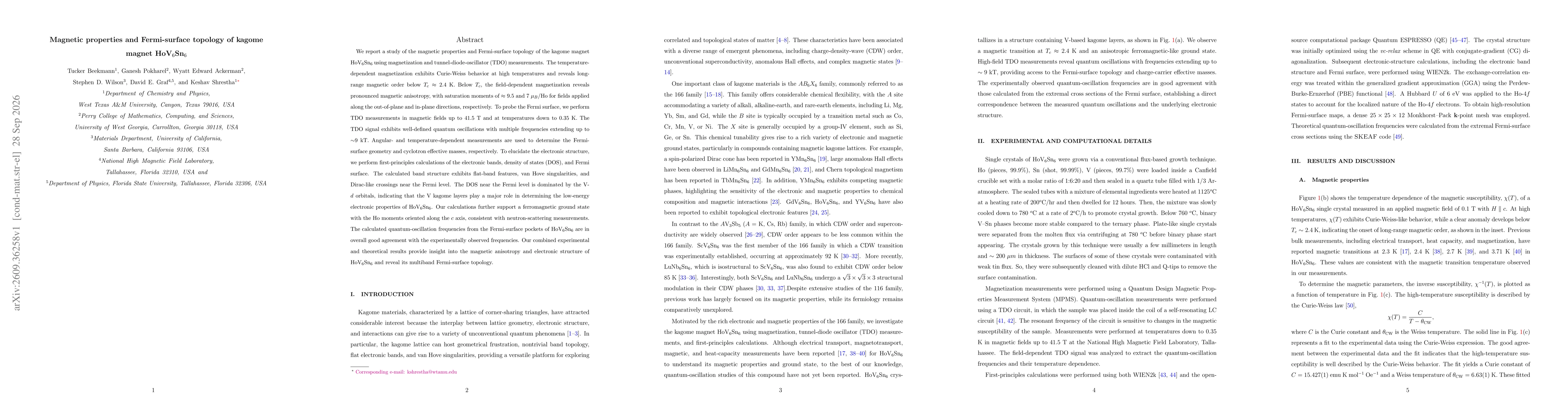 Thumbnail for Magnetic properties and Fermi-surface topology of kagome magnet HoV$_6$Sn$_6$