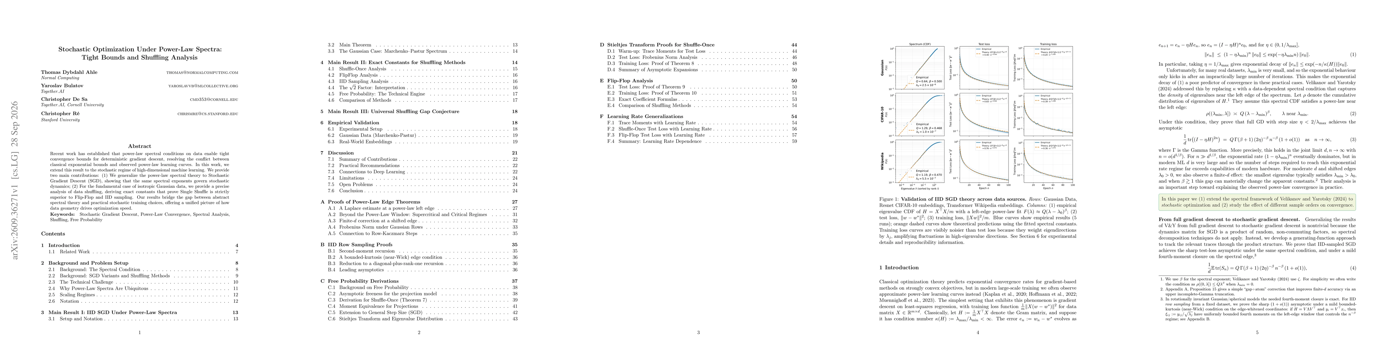 Thumbnail for Stochastic Optimization Under Power-Law Spectra: Tight Bounds and Shuffling Analysis