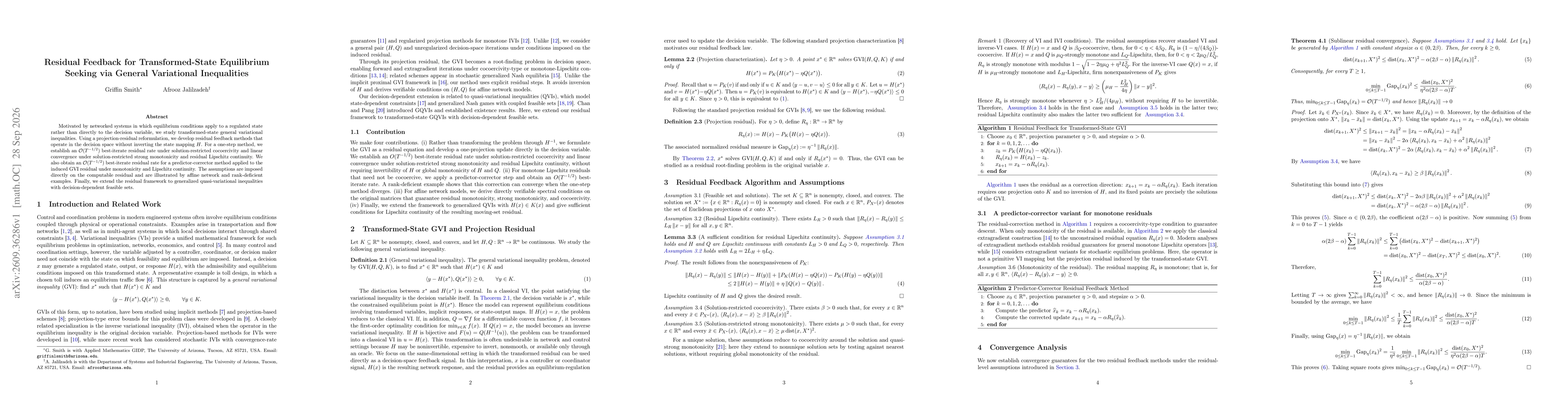 Thumbnail for Residual Feedback for Transformed-State Equilibrium Seeking via General Variational Inequalities