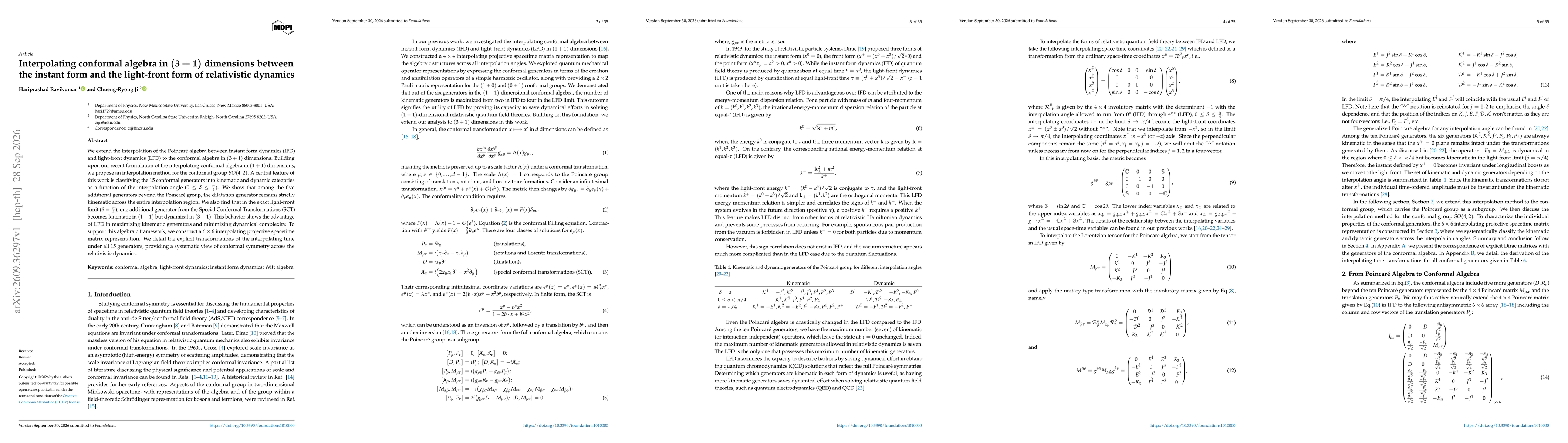 Thumbnail for Interpolating conformal algebra in $(3+1)$ dimensions between the instant form and the light-front form of relativistic dynamics