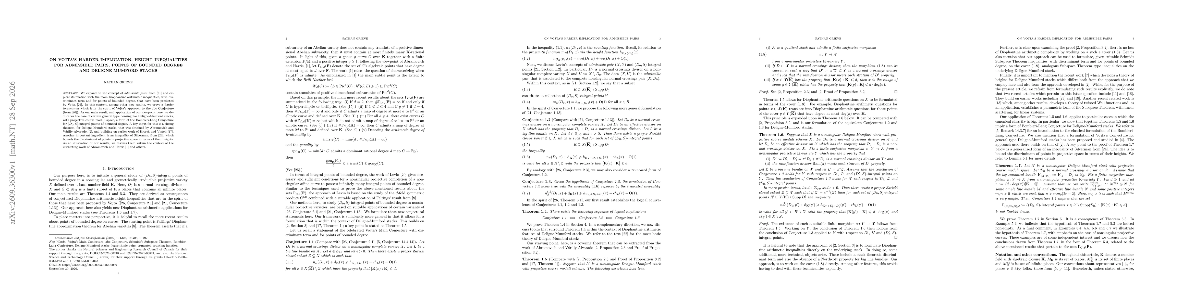 Thumbnail for On Vojta's harder implication, height inequalities for admissible pairs, points of bounded degree and Deligne-Mumford stacks