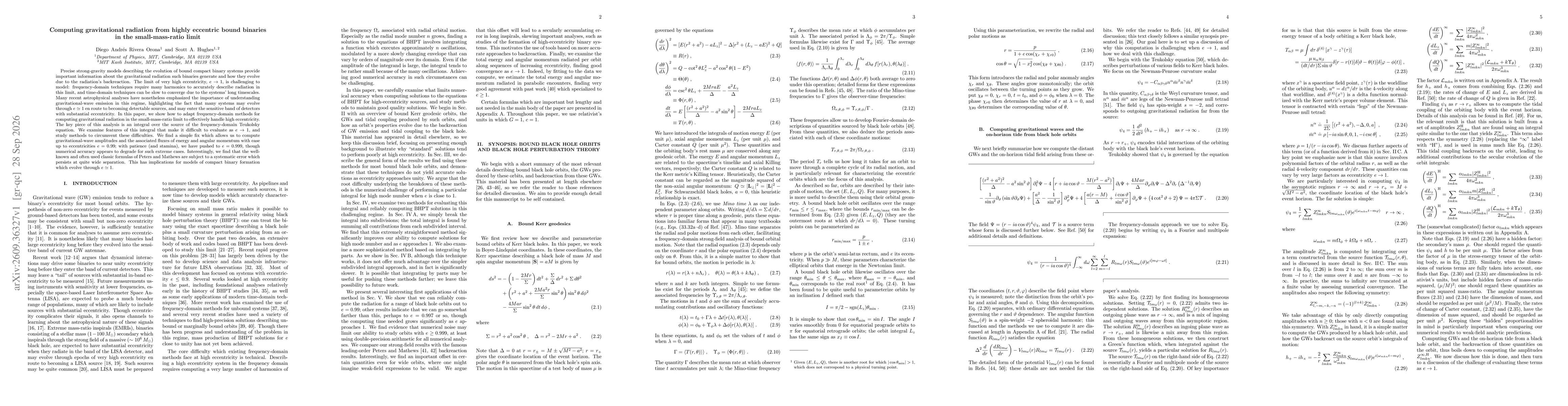 Thumbnail for Computing gravitational radiation from highly eccentric bound binaries in the small-mass-ratio limit