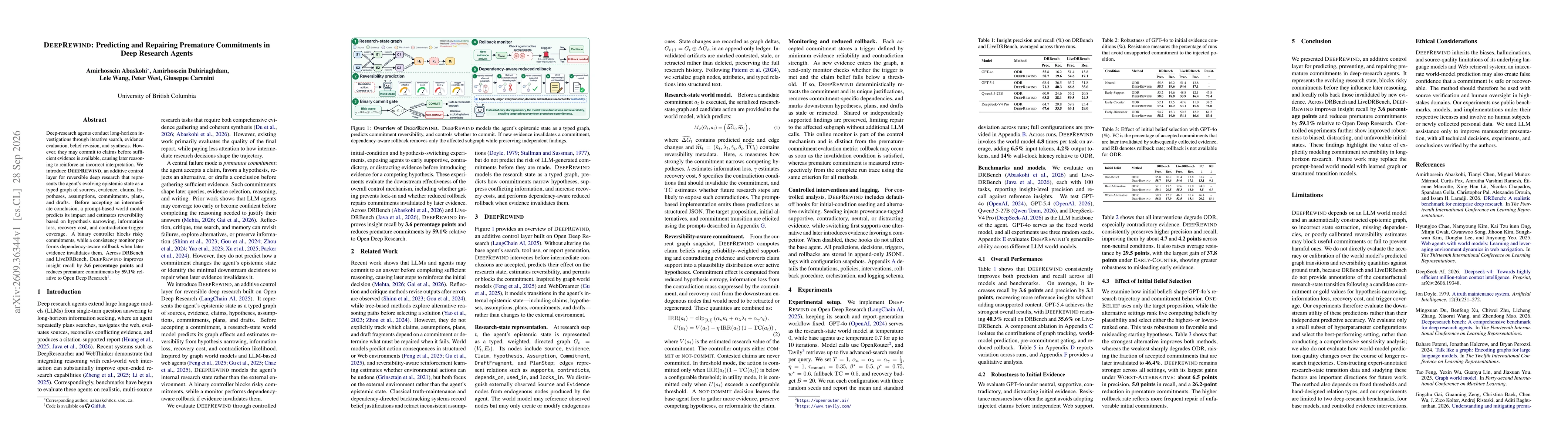 Thumbnail for DeepRewind: Predicting and Repairing Premature Commitments in Deep Research Agents