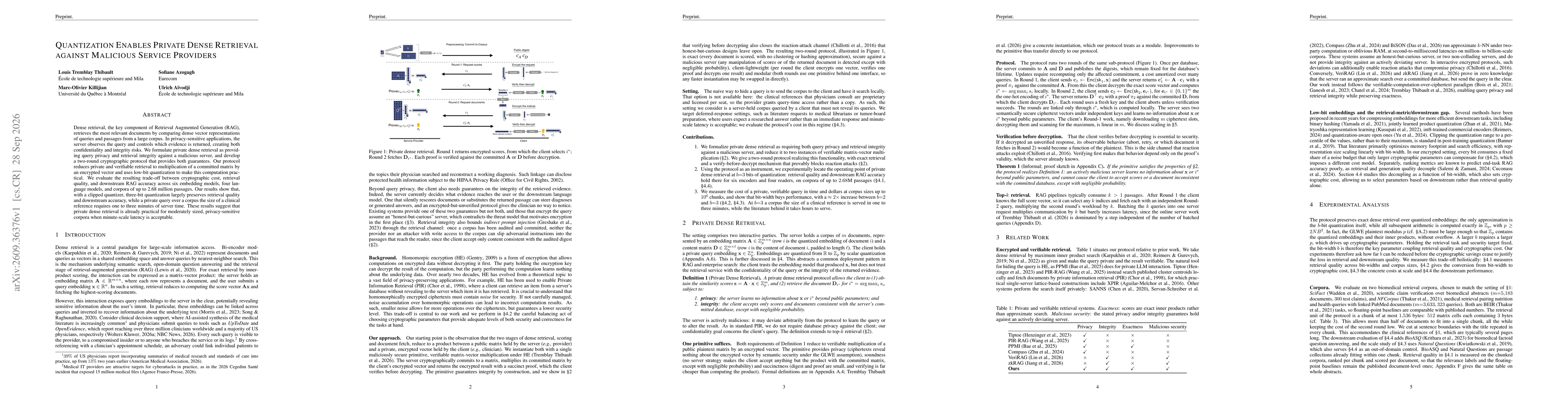 Thumbnail for Quantization Enables Private Dense Retrieval against Malicious Service Providers