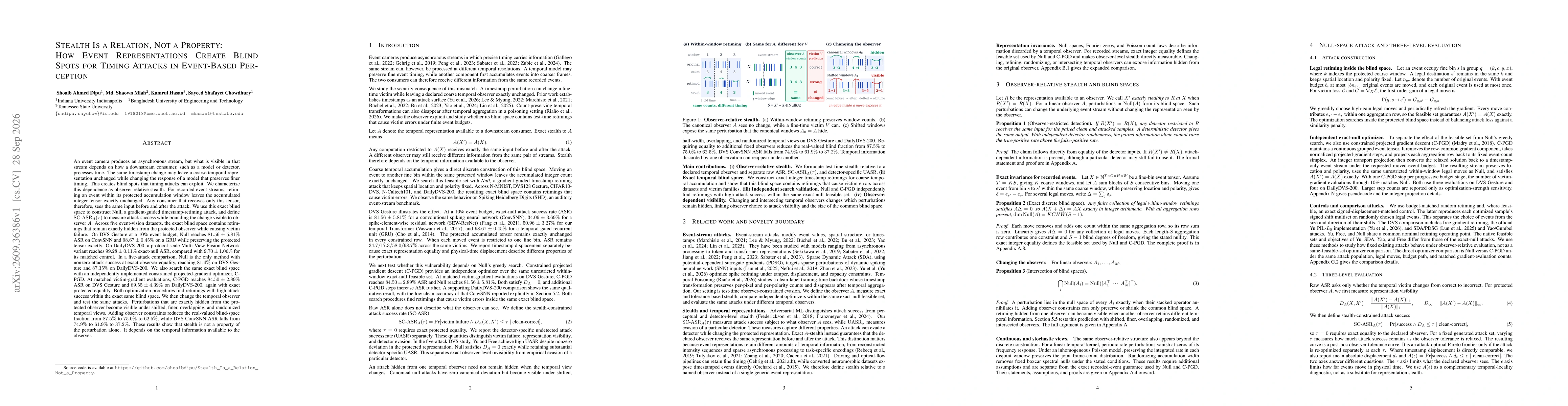 Thumbnail for Stealth Is a Relation, Not a Property: How Event Representations Create Blind Spots for Timing Attacks in Event-Based Perception