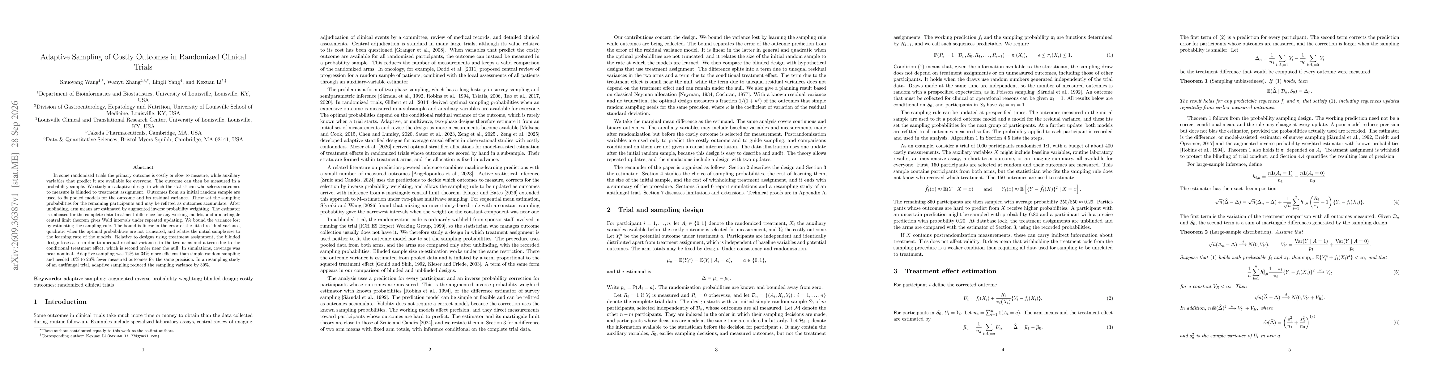 Thumbnail for Adaptive Sampling of Costly Outcomes in Randomized Clinical Trials