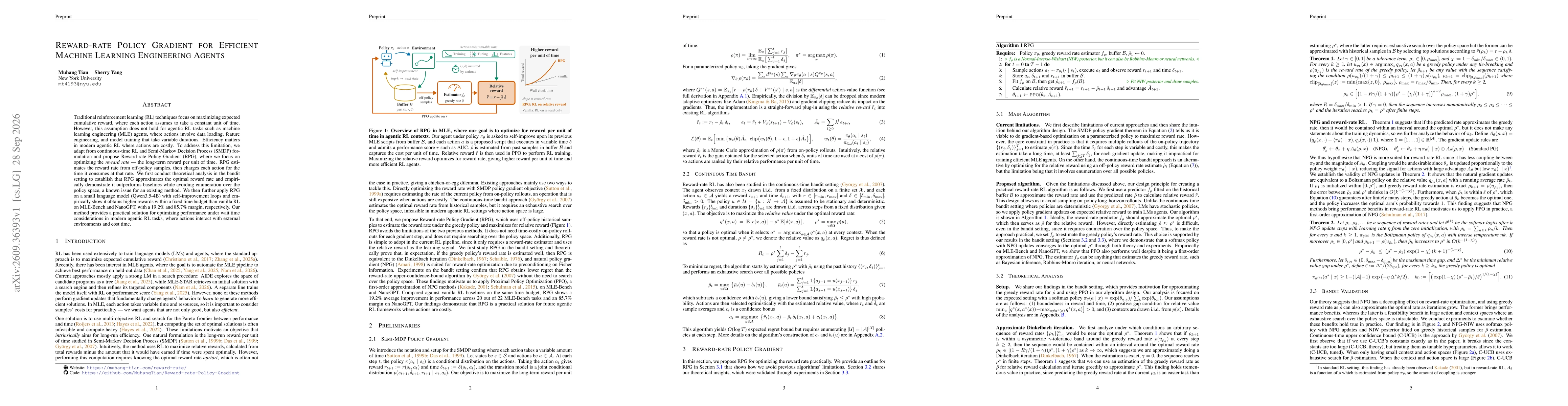 Thumbnail for Reward-rate Policy Gradient for Efficient Machine Learning Engineering Agents