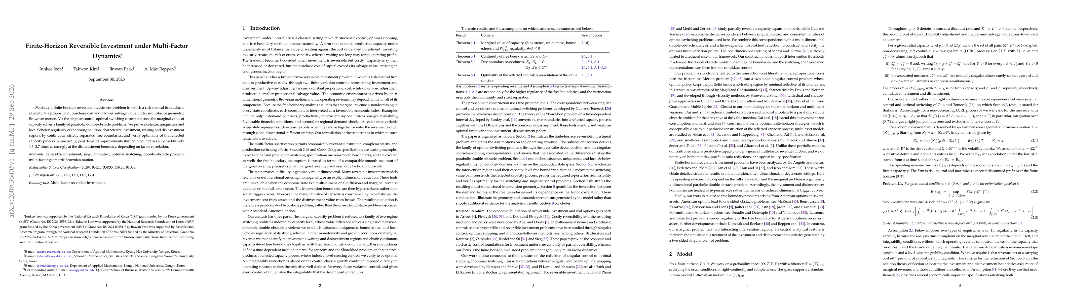 Thumbnail for Finite-Horizon Reversible Investment under Multi-Factor Dynamics