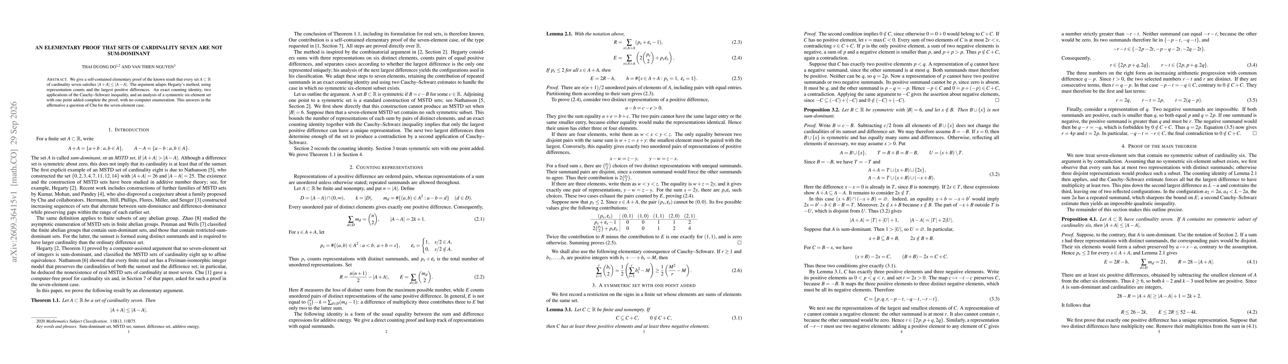 Thumbnail for Sets of cardinality seven are not sum-dominant