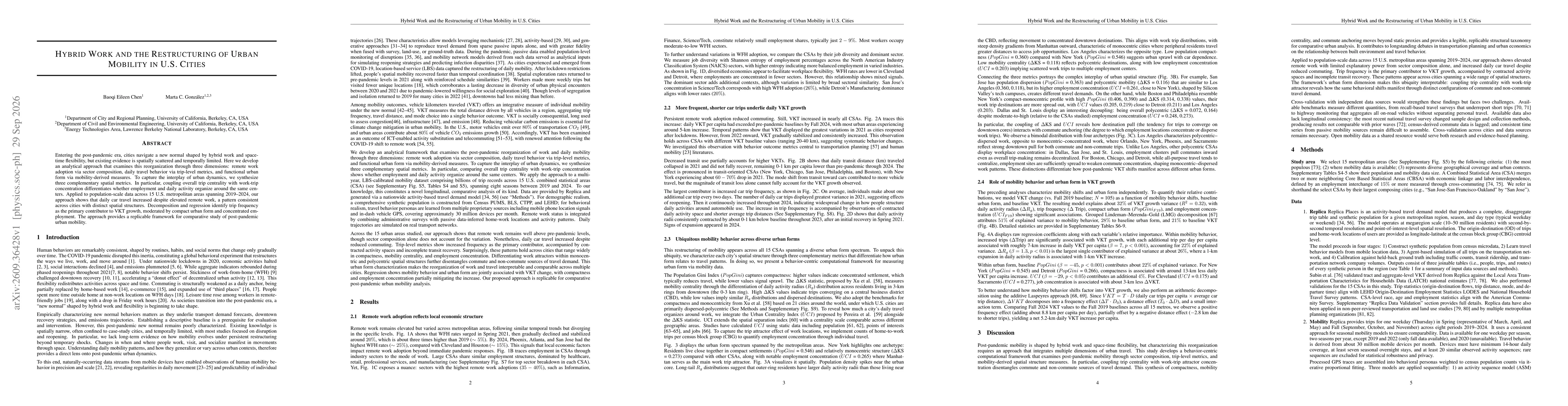 Thumbnail for Hybrid Work and the Restructuring of Urban Mobility in U.S. Cities