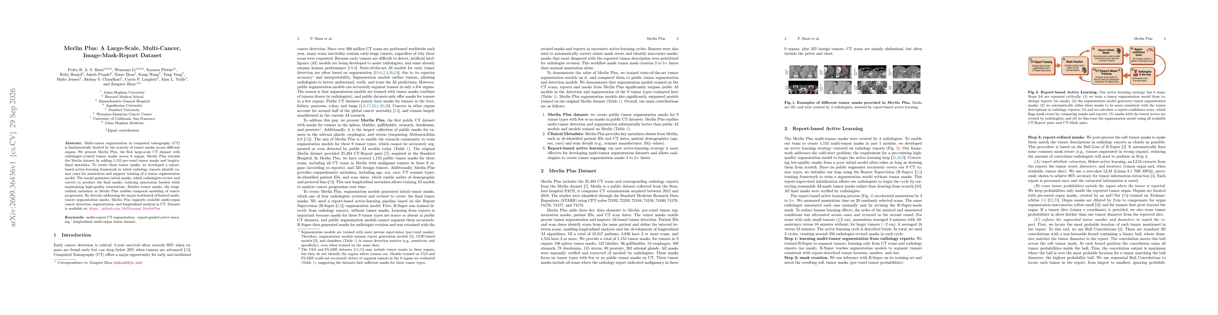 Thumbnail for Merlin Plus: A Large-Scale, Multi-Cancer, Image-Mask-Report Dataset