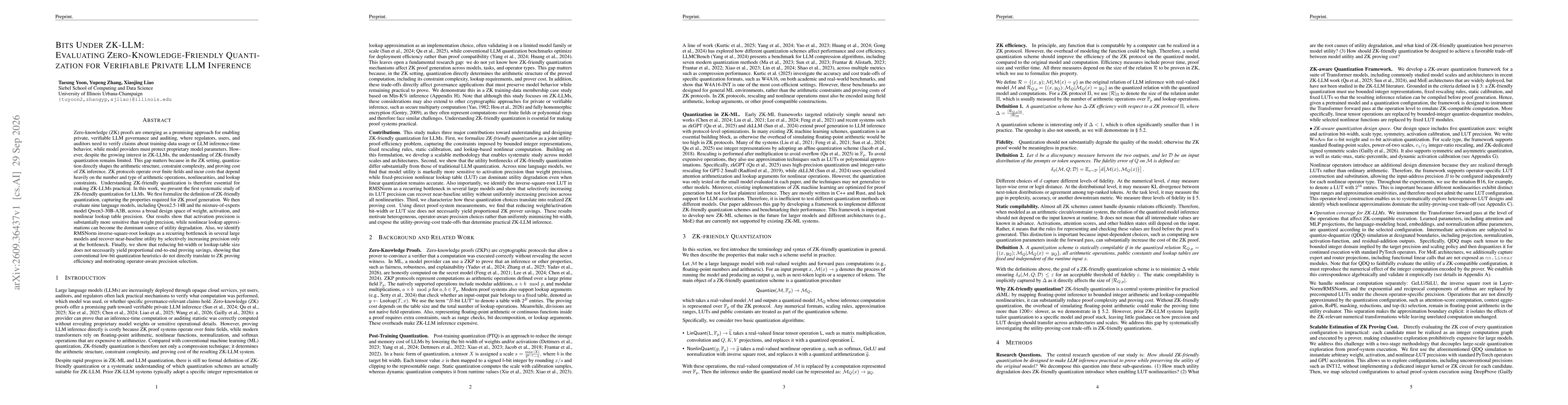 Thumbnail for Bits Under ZK-LLM: Evaluating Zero-Knowledge-Friendly Quantization for Verifiable Private LLM Inference