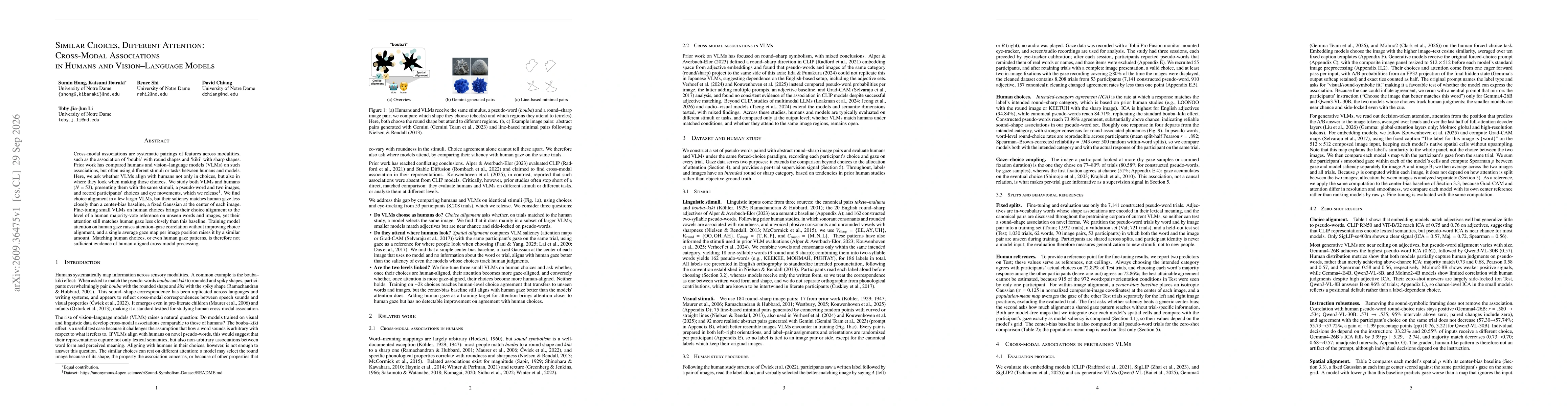 Thumbnail for Similar Choices, Different Attention: Cross-Modal Associations in Humans and Vision-Language Models