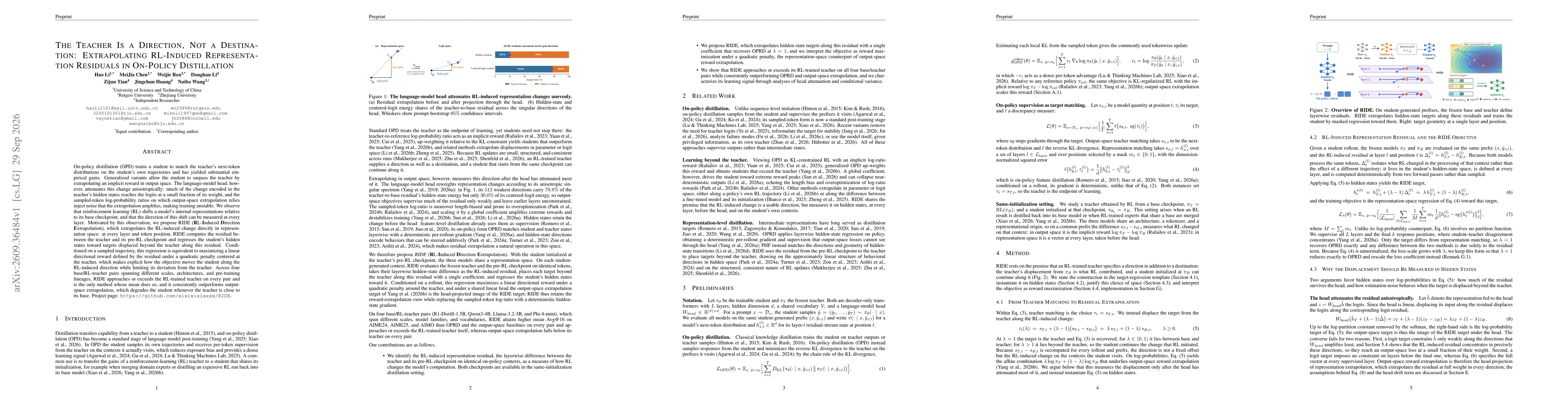 Thumbnail for The Teacher Is a Direction, Not a Destination: Extrapolating RL-Induced Representation Residuals in On-Policy Distillation