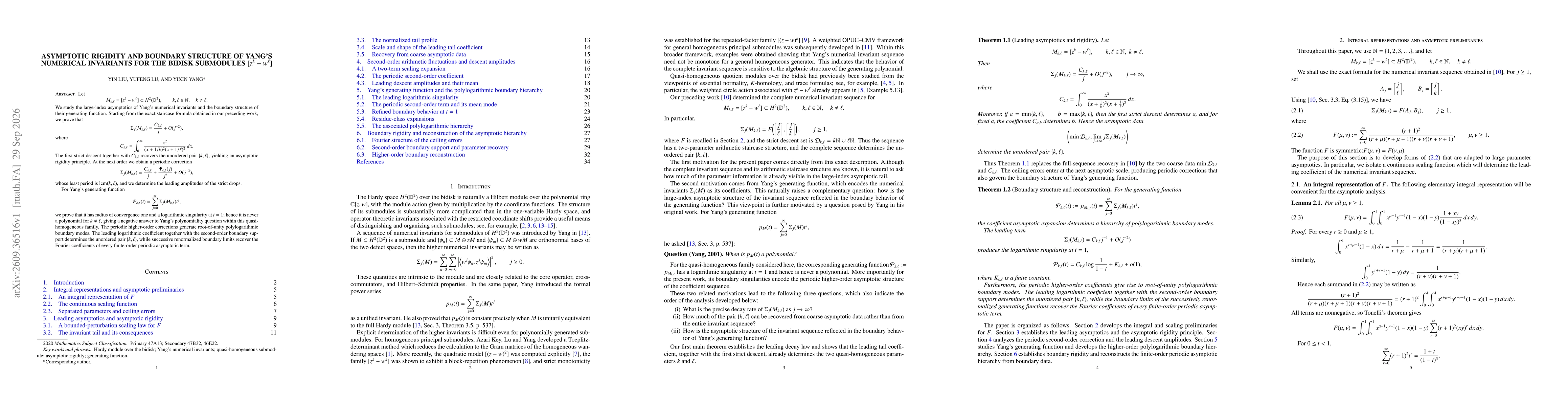 Thumbnail for Asymptotic Rigidity and Boundary Structure of Yang's Numerical Invariants for the Bidisk Submodules $[z^k-w^\ell]$