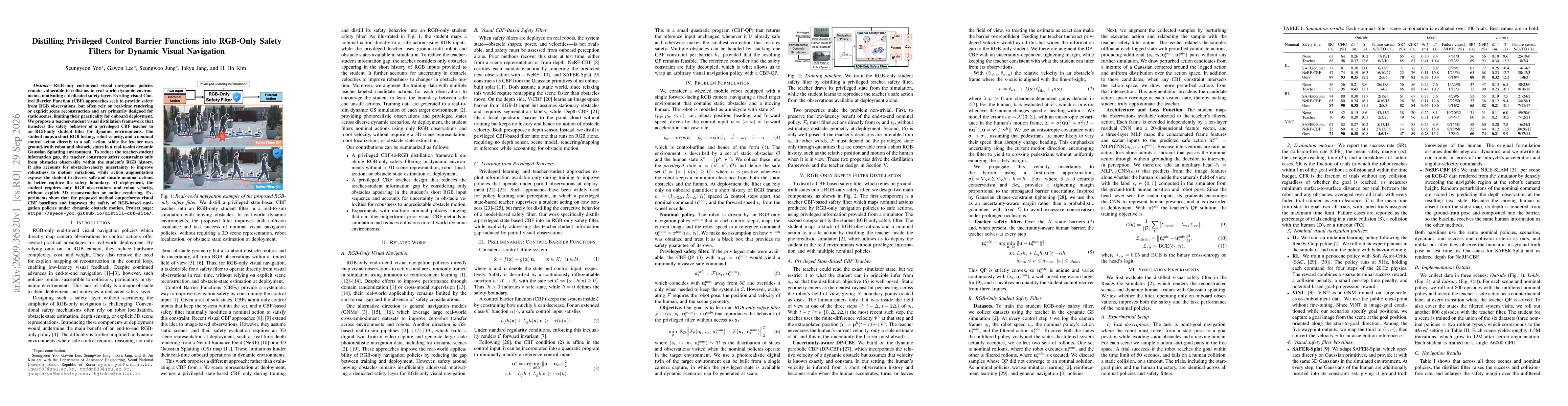 Thumbnail for Distilling Privileged Control Barrier Functions into RGB-Only Safety Filters for Dynamic Visual Navigation