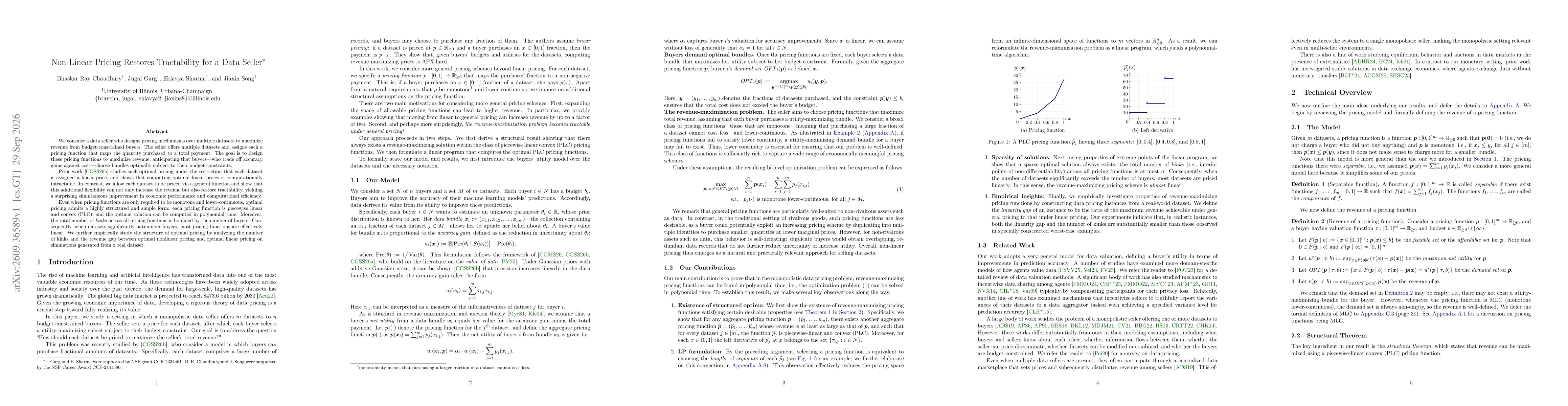 Thumbnail for Non-Linear Pricing Restores Tractability for a Data Seller