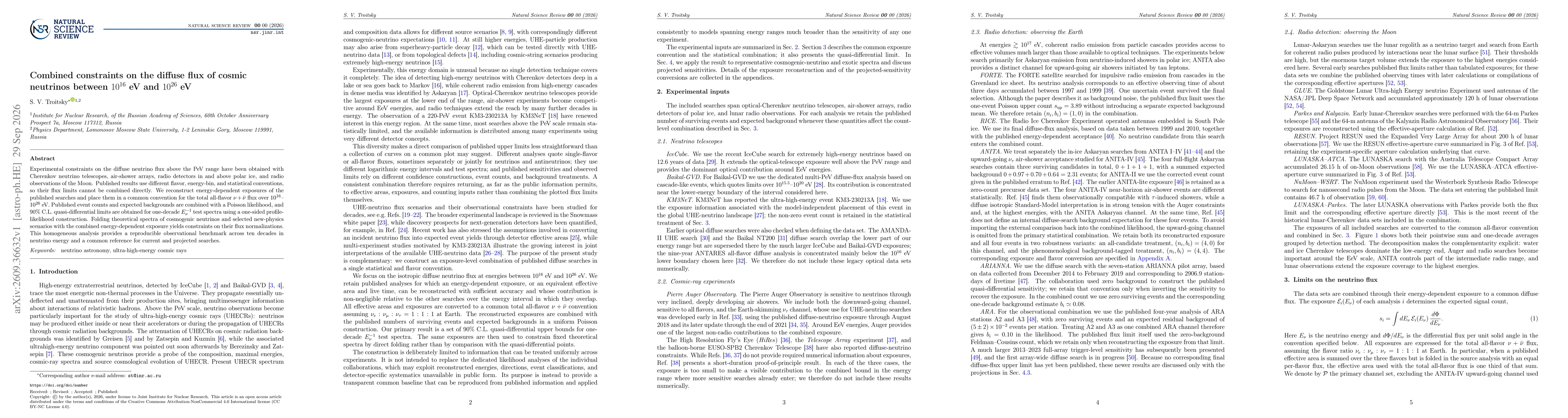 Thumbnail for Combined constraints on the diffuse flux of cosmic neutrinos between 10^16 eV and 10^26 eV