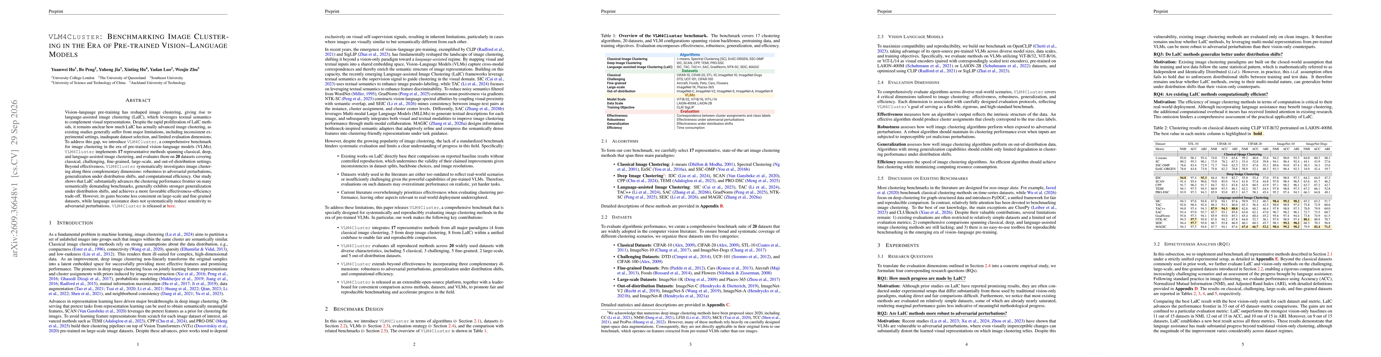 Thumbnail for VLM4Cluster: Benchmarking Deep Clustering In the Era of Vision-Language Pre-training