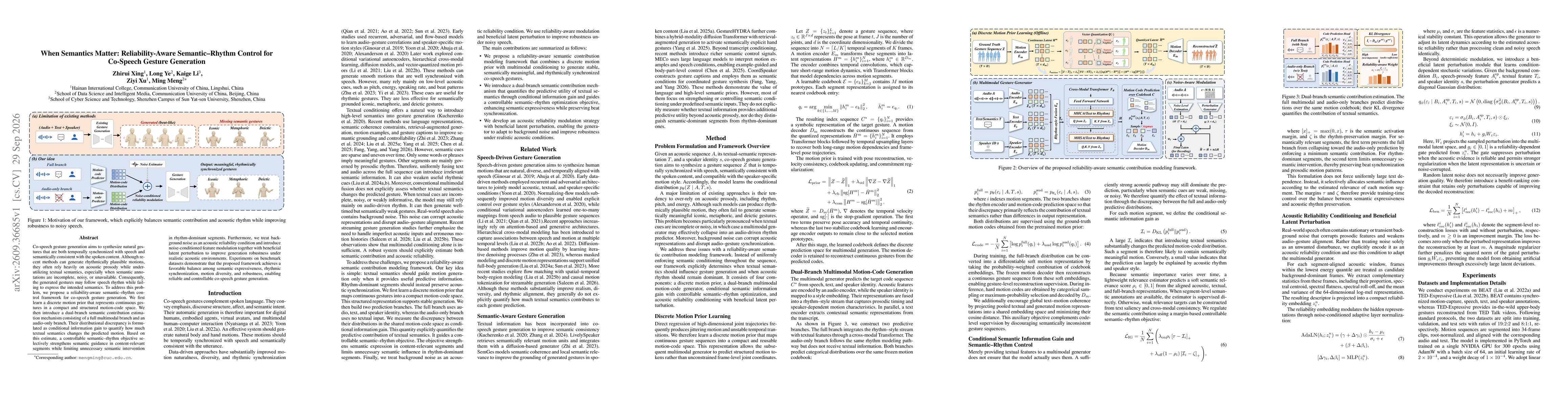 Thumbnail for When Semantics Matter: Reliability-Aware Semantic-Rhythm Control for Co-Speech Gesture Generation