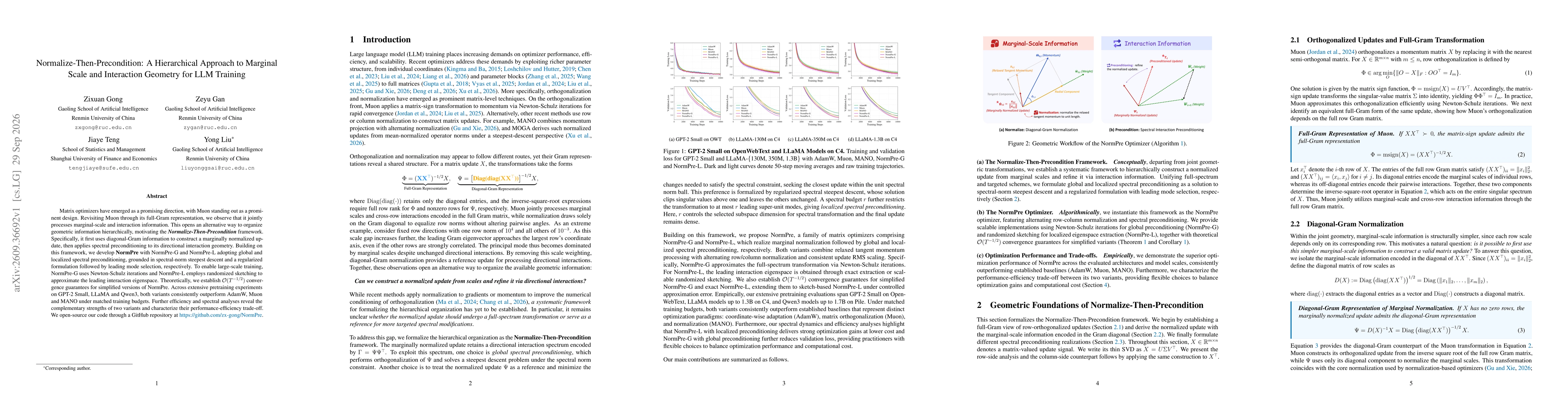 Thumbnail for Normalize-Then-Precondition: A Hierarchical Approach to Marginal Scale and Interaction Geometry for LLM Training