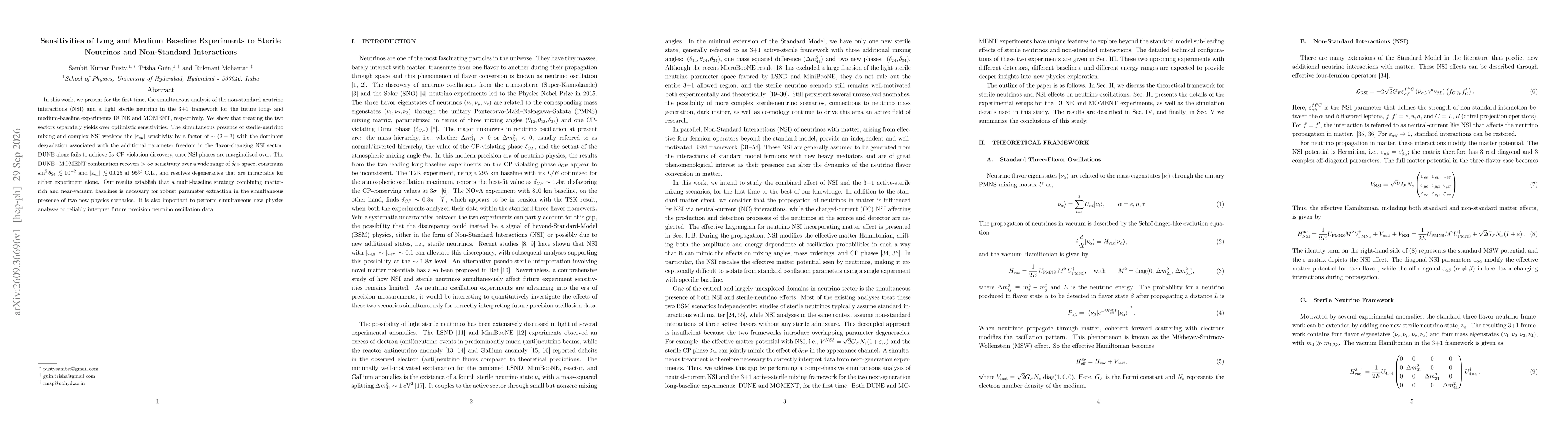 Thumbnail for Sensitivities of Long and Medium Baseline Experiments to Sterile Neutrinos and Non-Standard Interactions