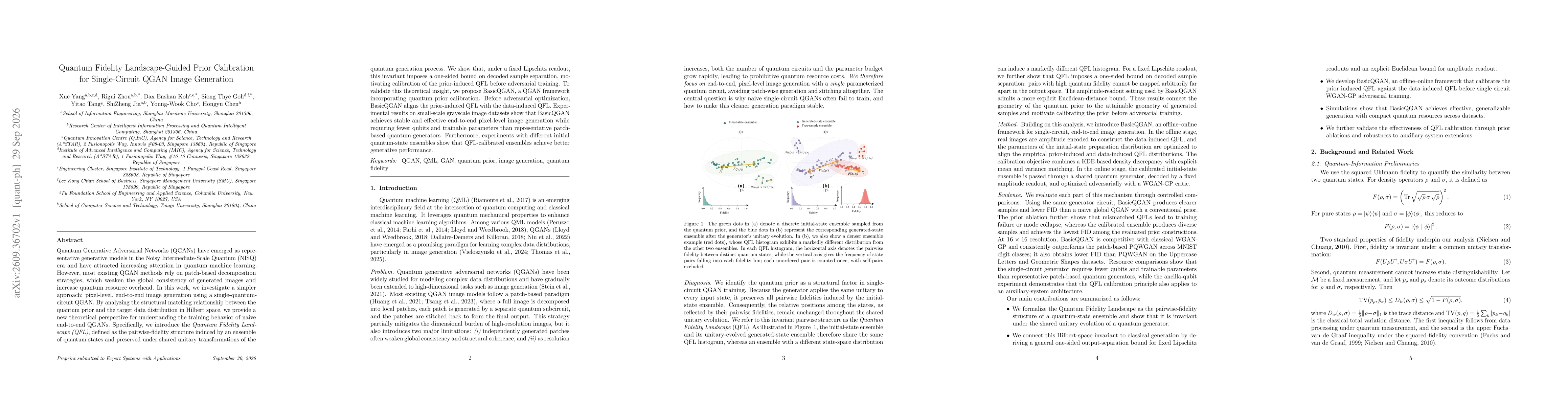 Thumbnail for Quantum Fidelity Landscape-Guided Prior Calibration for Single-Circuit QGAN Image Generation