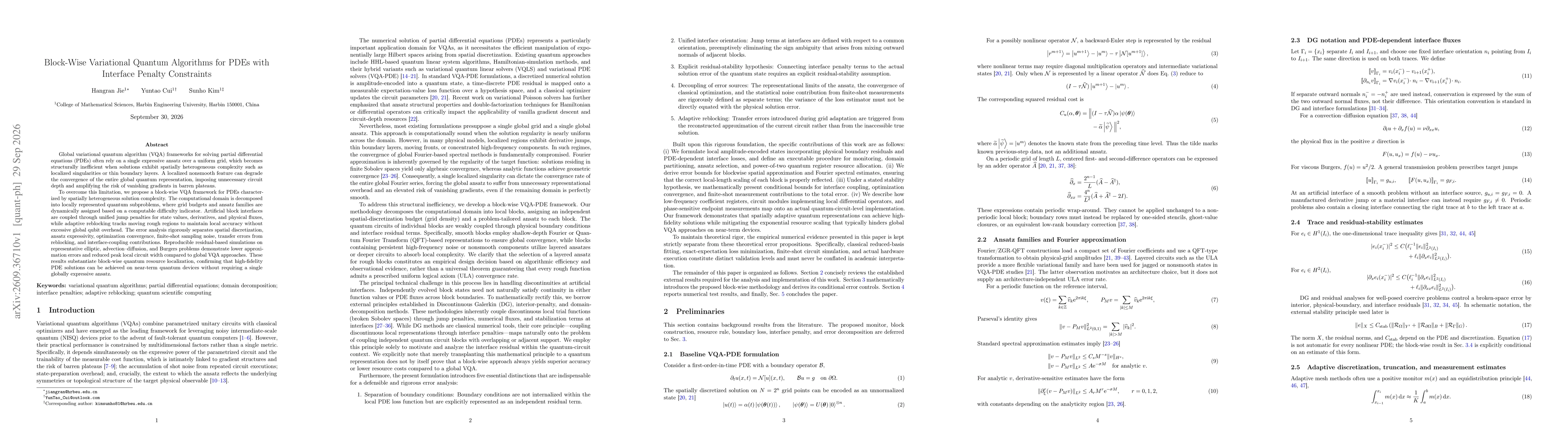 Thumbnail for Block-Wise Variational Quantum Algorithms for PDEs with Interface Penalty Constraints