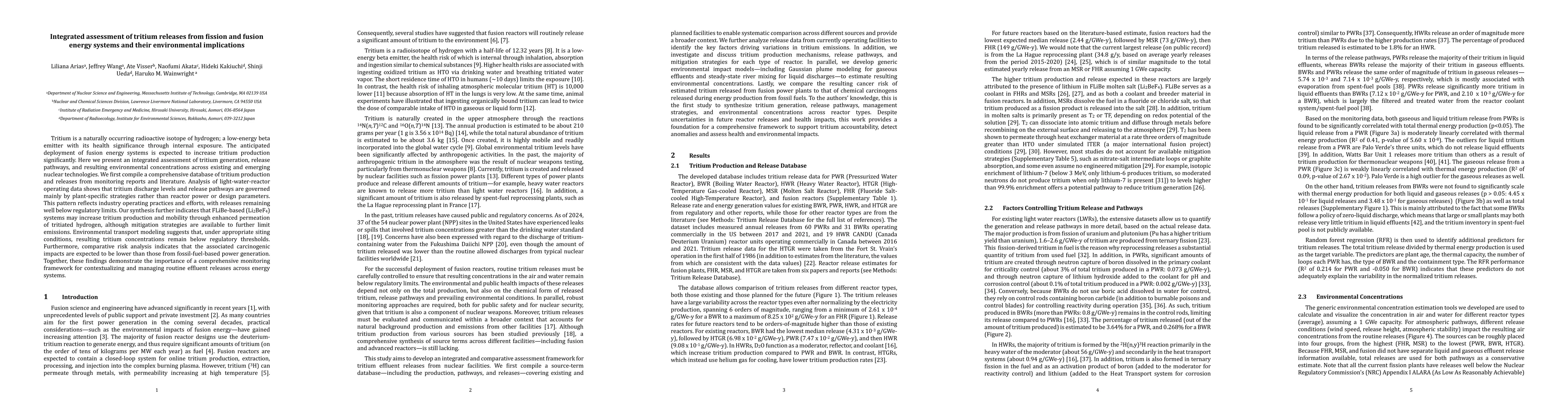Thumbnail for Integrated assessment of tritium releases from fission and fusion energy systems and their environmental implications