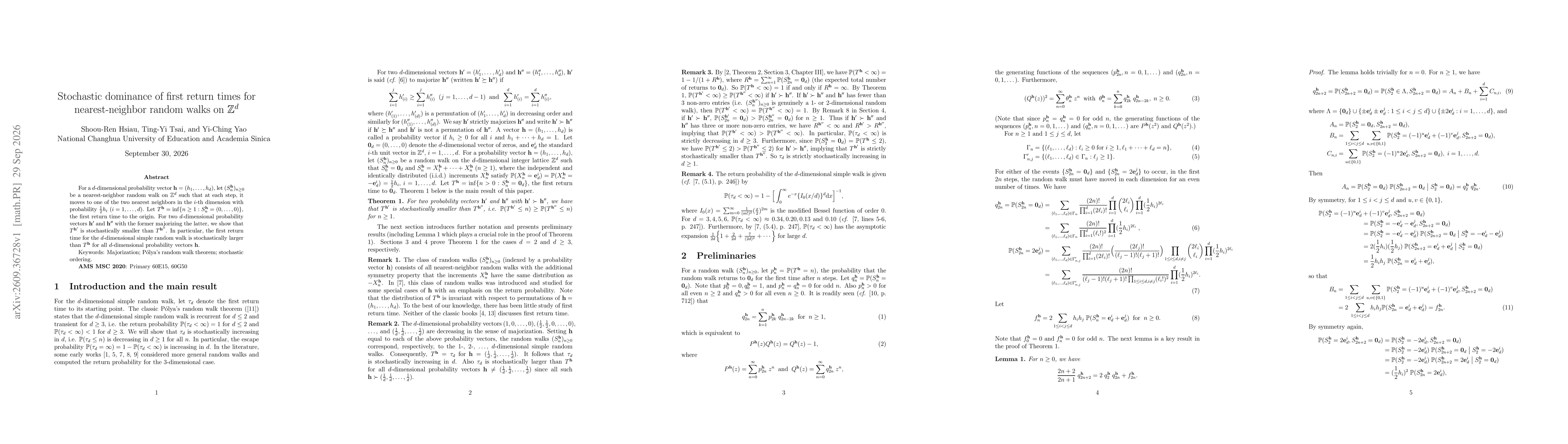 Thumbnail for Stochastic dominance of first return times for nearest-neighbor random walks on $\mathbb{Z}^d$
