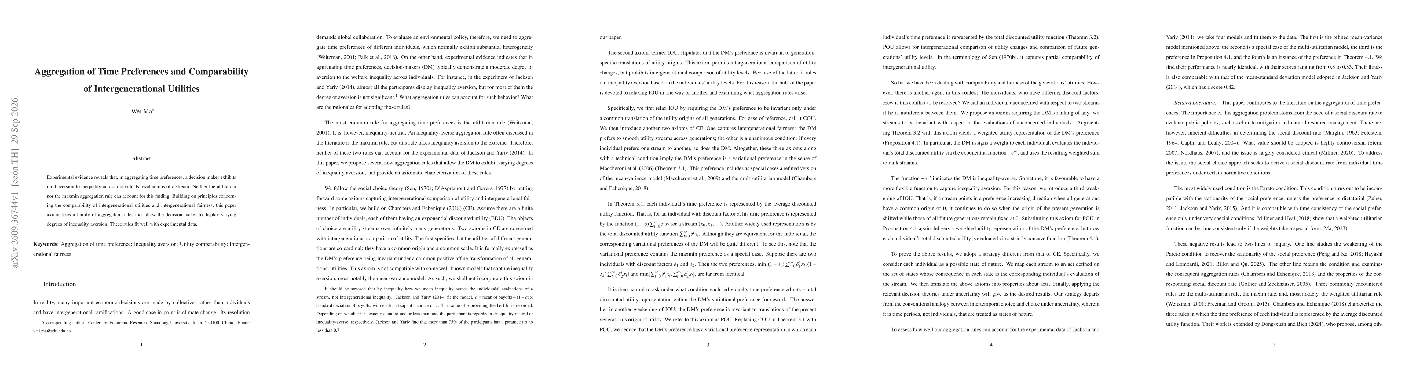 Thumbnail for Aggregation of Time Preferences and Comparability of Intergenerational Utilities